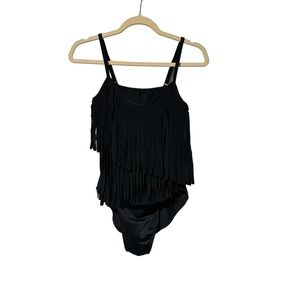 MagicSuit‎ Black One piece swimsuit two layers of fringe size 10
